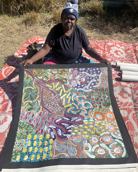 #395 Women's Ceremony (Multi) - KAREN BIRD NGALE Aboriginal Art:  90cm x 93cm