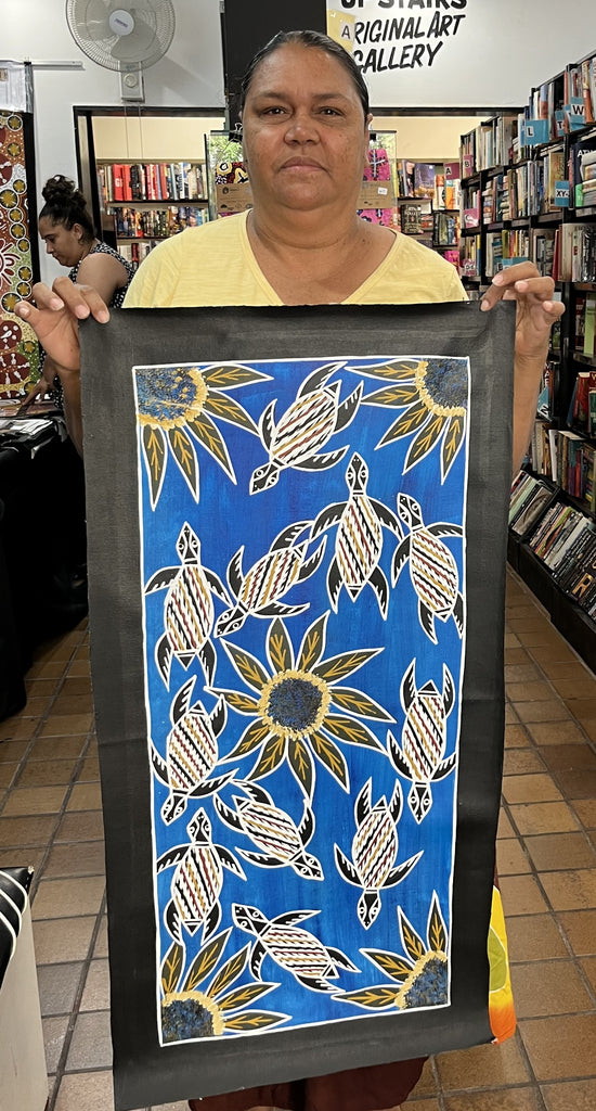 #136 Turtle Dreaming (Blue) - CHRISTINE BURARRWANGA ARTIST: 90cm x 43cm