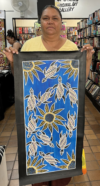 #136 Turtle Dreaming (Blue) - CHRISTINE BURARRWANGA ARTIST: 90cm x 43cm