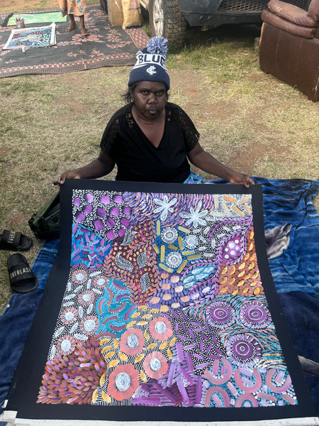 #195 Women's Ceremony (Multi) - KAREN BIRD NGALE Aboriginal Art:  88cm x 94cm