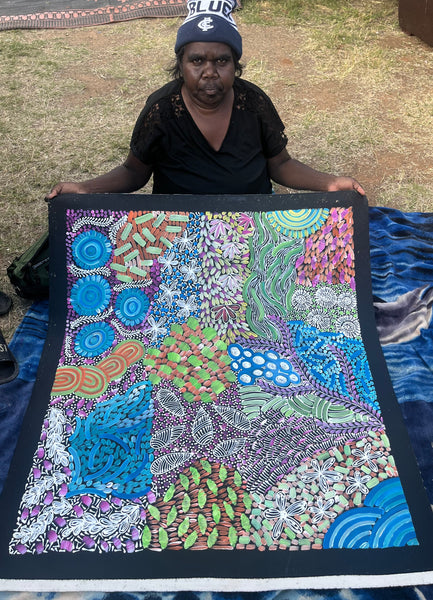 #228 Women's Ceremony (Multi) - KAREN BIRD NGALE Aboriginal Art:  88cm x 98cm