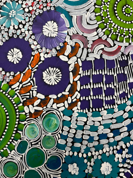 #59 Woman's Ceremony (Multi) - JESSIE BIRD NGALE  : Aboriginal Art: 93cm x 71cm