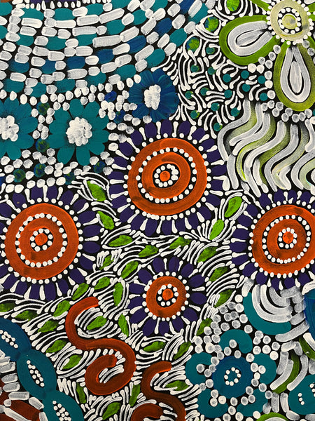 #59 Woman's Ceremony (Multi) - JESSIE BIRD NGALE  : Aboriginal Art: 93cm x 71cm