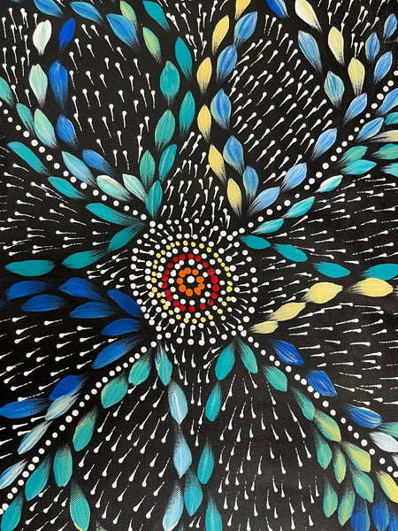 #114 Waterholes & Bush Medicine Leaves (Blues)  - Scott Duggie Aboriginal Art: 146 x 87cm