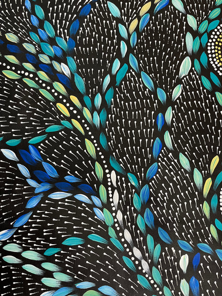 #114 Waterholes & Bush Medicine Leaves (Blues)  - Scott Duggie Aboriginal Art: 146 x 87cm