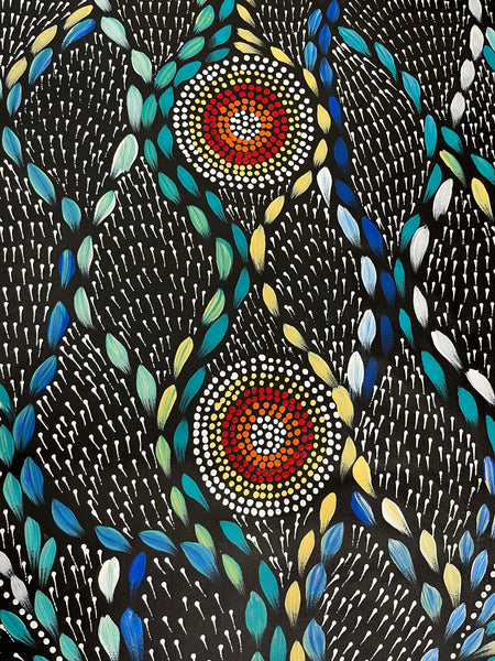 #114 Waterholes & Bush Medicine Leaves (Blues)  - Scott Duggie Aboriginal Art: 146 x 87cm