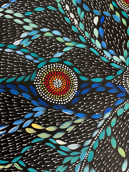 #114 Waterholes & Bush Medicine Leaves (Blues)  - Scott Duggie Aboriginal Art: 146 x 87cm