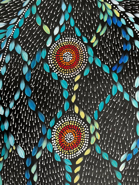 #114 Waterholes & Bush Medicine Leaves (Blues)  - Scott Duggie Aboriginal Art: 146 x 87cm