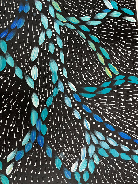 #114 Waterholes & Bush Medicine Leaves (Blues)  - Scott Duggie Aboriginal Art: 146 x 87cm