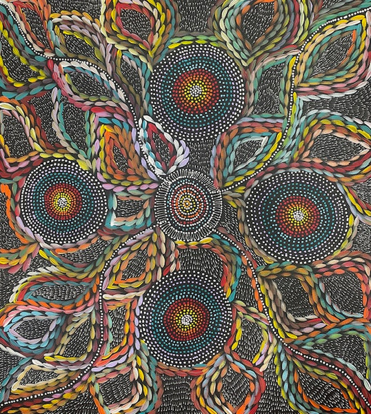 #250 Waterholes & Bush Medicine Leaves (Multi)  - Scott Duggie Aboriginal Art:  92cm x 104cm