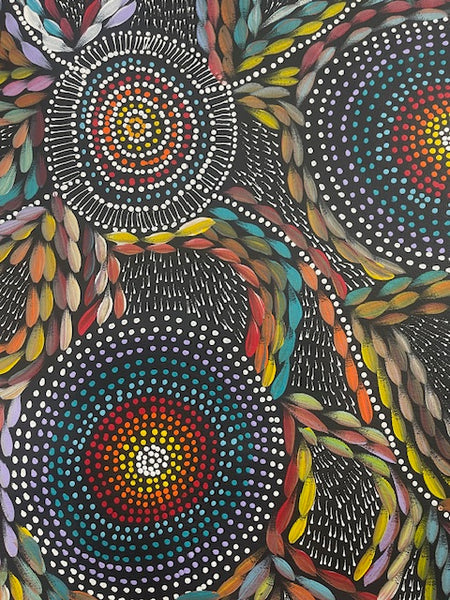 #250 Waterholes & Bush Medicine Leaves (Multi)  - Scott Duggie Aboriginal Art:  92cm x 104cm