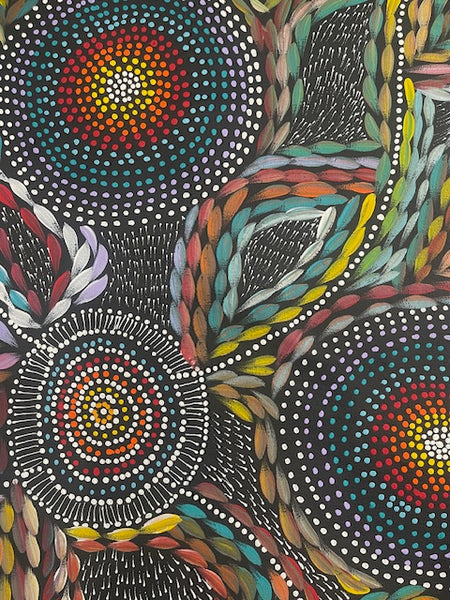 #250 Waterholes & Bush Medicine Leaves (Multi)  - Scott Duggie Aboriginal Art:  92cm x 104cm