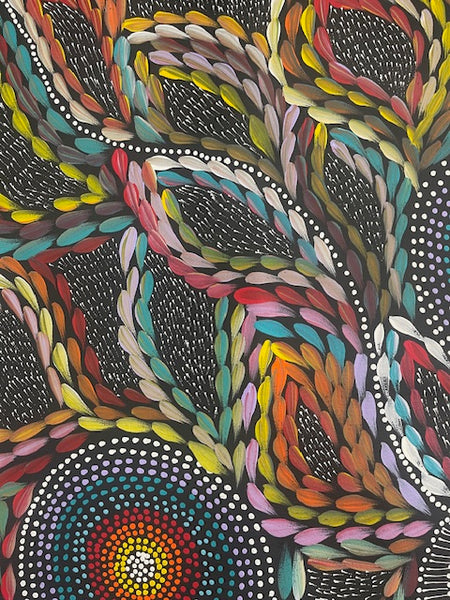 #250 Waterholes & Bush Medicine Leaves (Multi)  - Scott Duggie Aboriginal Art:  92cm x 104cm