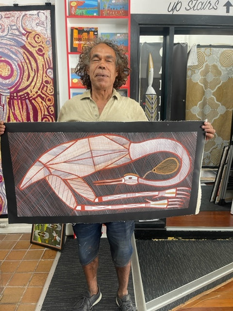 #209 Brolga's at Billabong  - EDDIE BLITNER : Aboriginal Art : 46x95cm