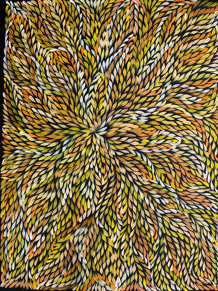 #240 Bush Medicine Leaves (Sunset) - CAROLINE NUMINA : Aboriginal Art: 72 x 95cm