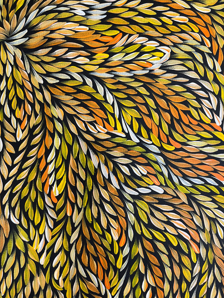 #240 Bush Medicine Leaves (Sunset) - CAROLINE NUMINA : Aboriginal Art: 72 x 95cm