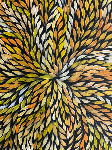 #240 Bush Medicine Leaves (Sunset) - CAROLINE NUMINA : Aboriginal Art: 72 x 95cm