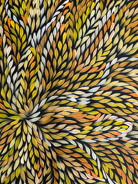 #240 Bush Medicine Leaves (Sunset) - CAROLINE NUMINA : Aboriginal Art: 72 x 95cm