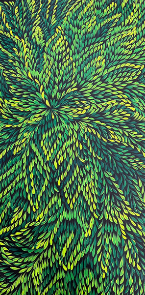 #61 Bush Medicine Leaves (Green) - CAROLINE NUMINA : Aboriginal Art: 51 x 98cm
