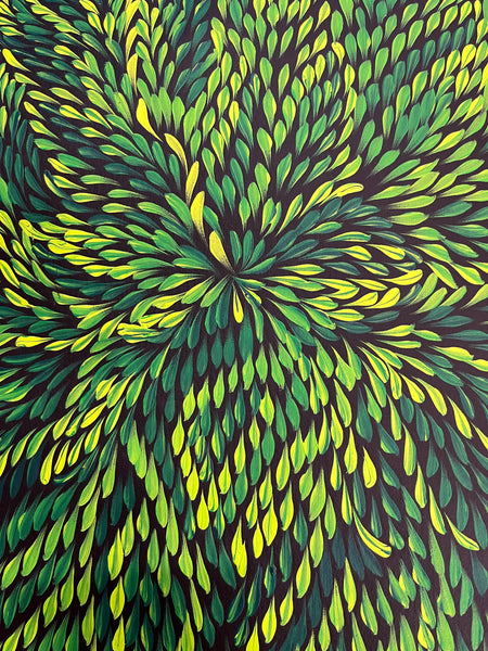 #61 Bush Medicine Leaves (Green) - CAROLINE NUMINA : Aboriginal Art: 51 x 98cm