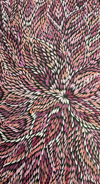 #226 Bush Medicine Leaves (Pinks) - CAROLINE NUMINA : Aboriginal Art: 53 x 96cm
