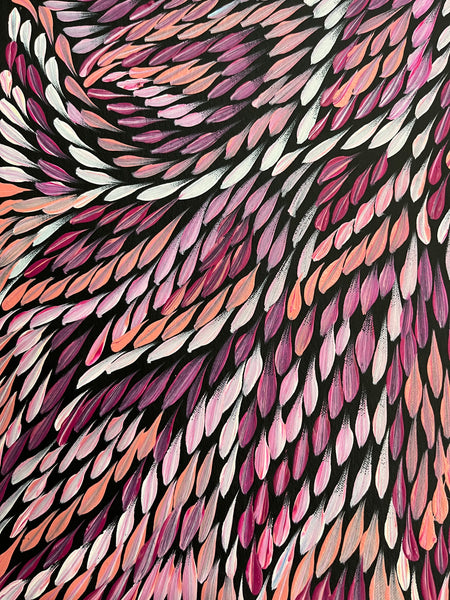 #226 Bush Medicine Leaves (Pinks) - CAROLINE NUMINA : Aboriginal Art: 53 x 96cm