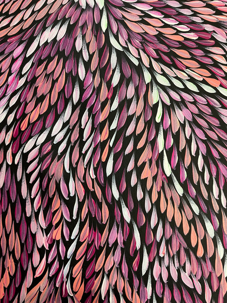 #226 Bush Medicine Leaves (Pinks) - CAROLINE NUMINA : Aboriginal Art: 53 x 96cm