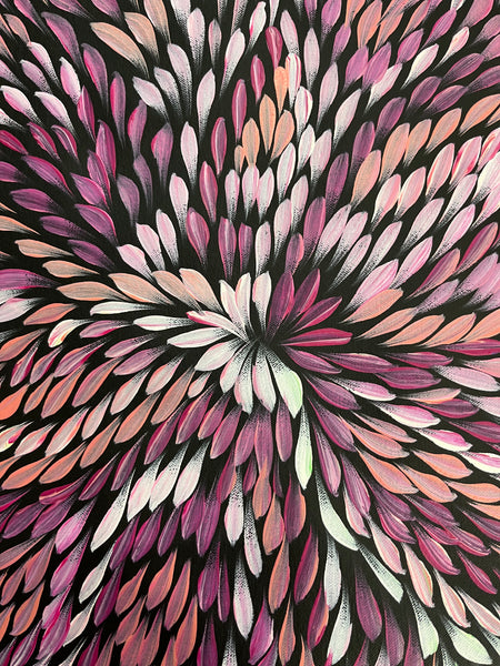 #226 Bush Medicine Leaves (Pinks) - CAROLINE NUMINA : Aboriginal Art: 53 x 96cm