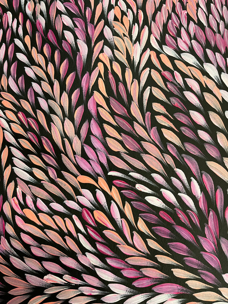 #226 Bush Medicine Leaves (Pinks) - CAROLINE NUMINA : Aboriginal Art: 53 x 96cm