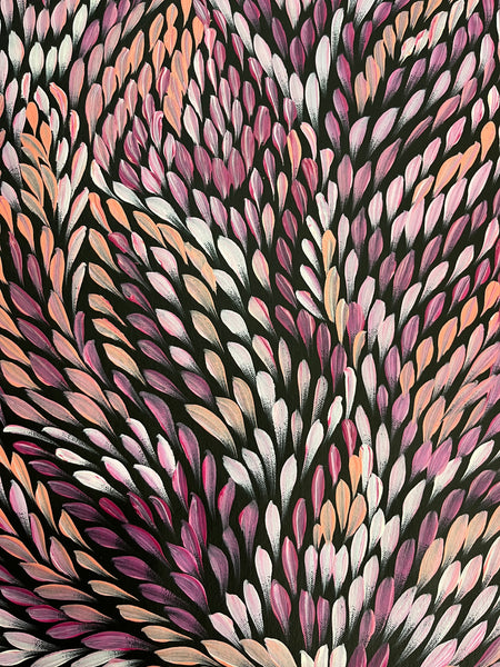 #226 Bush Medicine Leaves (Pinks) - CAROLINE NUMINA : Aboriginal Art: 53 x 96cm