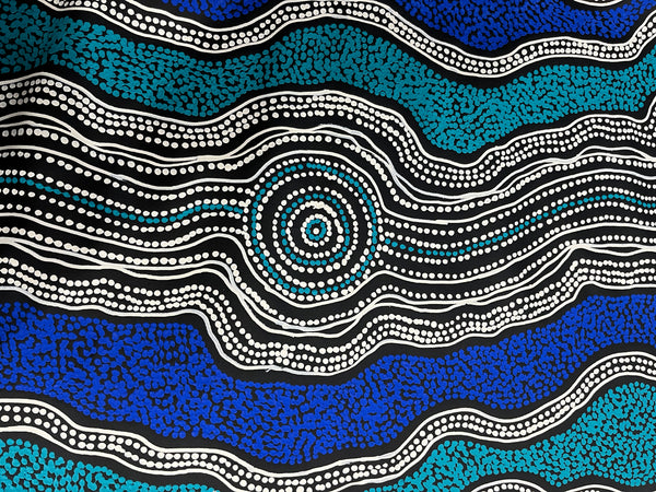 #60 Emu Dreaming (Blues) - SHARON NUMINA Aboriginal Art:  88cm x 148cm