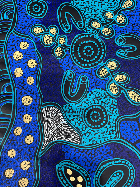 #50 Women collecting Bush Tucker (Blues) - SHARON NUMINA Aboriginal Art:  85cm x 149cm