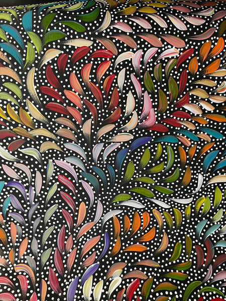 #87 Bush Medicine Leaves & Seeds (Multi) - CAROLINE NUMINA Aboriginal Art:  65cm x 95cm
