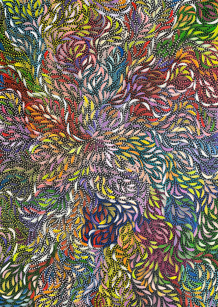 #68 Bush Medicine Leaves & Seeds (Multi) - CAROLINE NUMINA Aboriginal Art:  88cm x 123cm