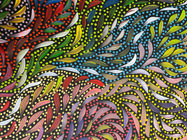 #68 Bush Medicine Leaves & Seeds (Multi) - CAROLINE NUMINA Aboriginal Art:  88cm x 123cm