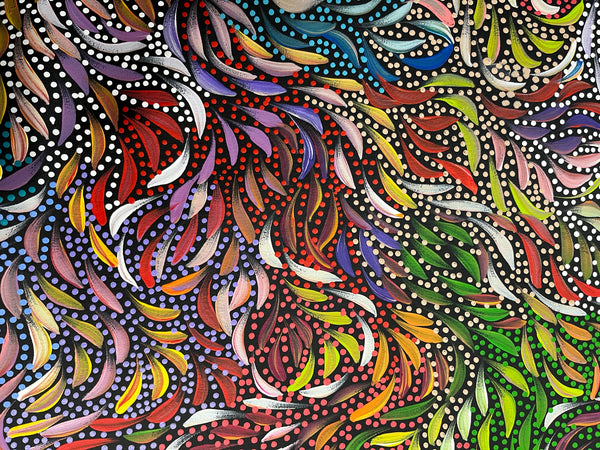 #68 Bush Medicine Leaves & Seeds (Multi) - CAROLINE NUMINA Aboriginal Art:  88cm x 123cm