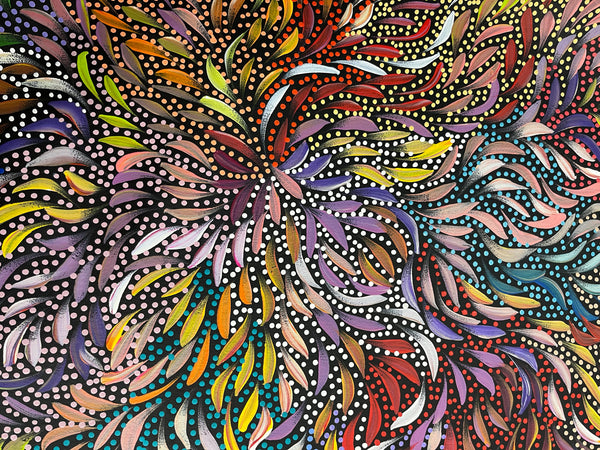 #68 Bush Medicine Leaves & Seeds (Multi) - CAROLINE NUMINA Aboriginal Art:  88cm x 123cm