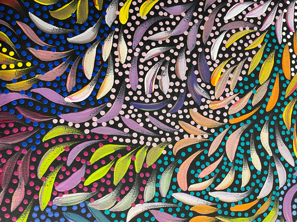 #68 Bush Medicine Leaves & Seeds (Multi) - CAROLINE NUMINA Aboriginal Art:  88cm x 123cm