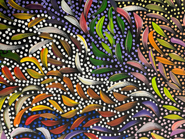 #68 Bush Medicine Leaves & Seeds (Multi) - CAROLINE NUMINA Aboriginal Art:  88cm x 123cm
