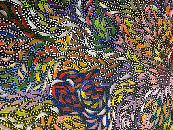 #68 Bush Medicine Leaves & Seeds (Multi) - CAROLINE NUMINA Aboriginal Art:  88cm x 123cm