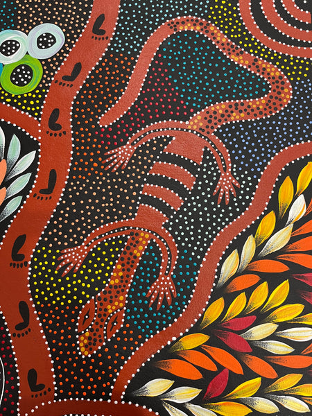 #392 Women collecting Bush Tucker - JACINTA NUMINA Aboriginal Art:  60cm x 124cm