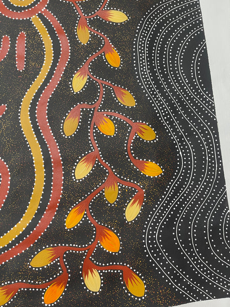 #179 Collecting Bush Food and Goanna - JACINTA NUMINA : Aboriginal Art: 86x145cm
