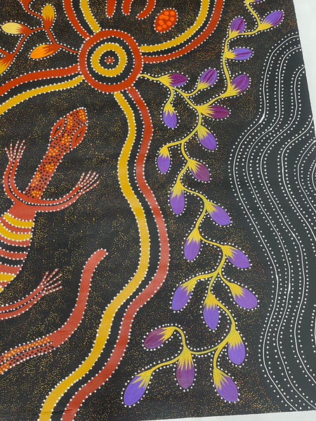 #179 Collecting Bush Food and Goanna - JACINTA NUMINA : Aboriginal Art: 86x145cm