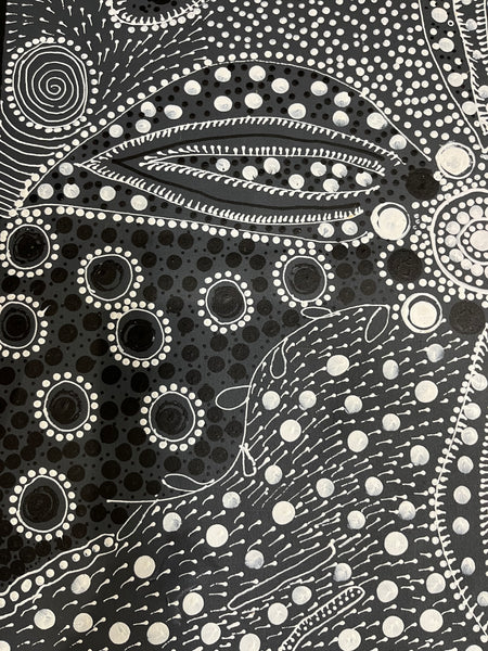 #89 Women's Ceremony (Charcoal) Artist: TANYA BIRD MPETYANE Aboriginal Art: 72cm x 200cm