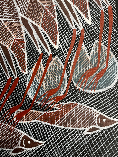 #79 Brolgas at the Billabong  - EDDIE BLITNER Aboriginal Art :  42cm x 54cm