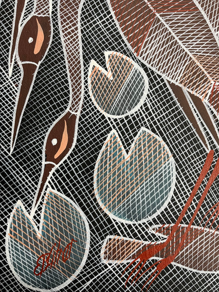 #79 Brolgas at the Billabong  - EDDIE BLITNER Aboriginal Art :  42cm x 54cm