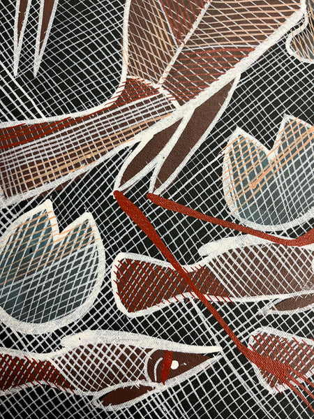 #99 Brolgas at the Billabong  - EDDIE BLITNER Aboriginal Art :  50cm x 48cm