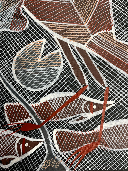 #99 Brolgas at the Billabong  - EDDIE BLITNER Aboriginal Art :  50cm x 48cm