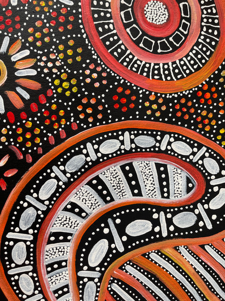 #227 My Dreamtime Stories (Sunset Tones): ANNA PETYARRE: Aboriginal Art: 95x118cm