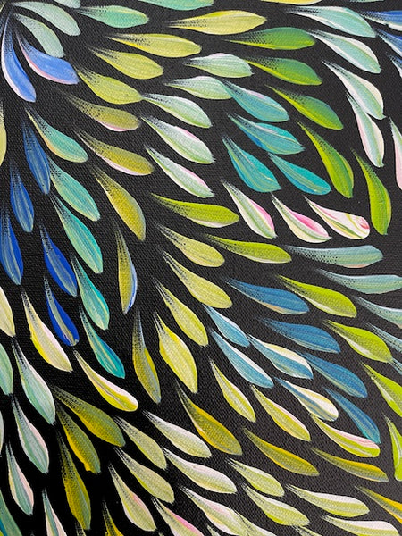 #388 Bush Medicine Leaves (Greens) - CAROLINE NUMINA : Aboriginal Art: 55cm x 40cm